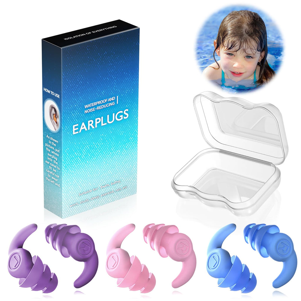 Waterproof Swimming Ear Plugs For Kids, 3 Pairs Soft Silicone Reusable Earplugs, Ear Protection For Showering Swimming For Child