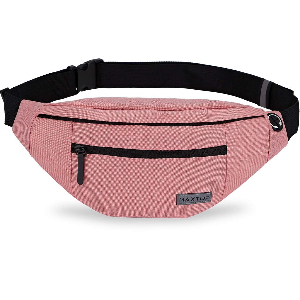 Large Pink Fanny Pack Cross Body Belt Bag With 4-Zipper Pockets Adjustable Straps Waist For Women Girl,Gifts For Enjoy Festival 