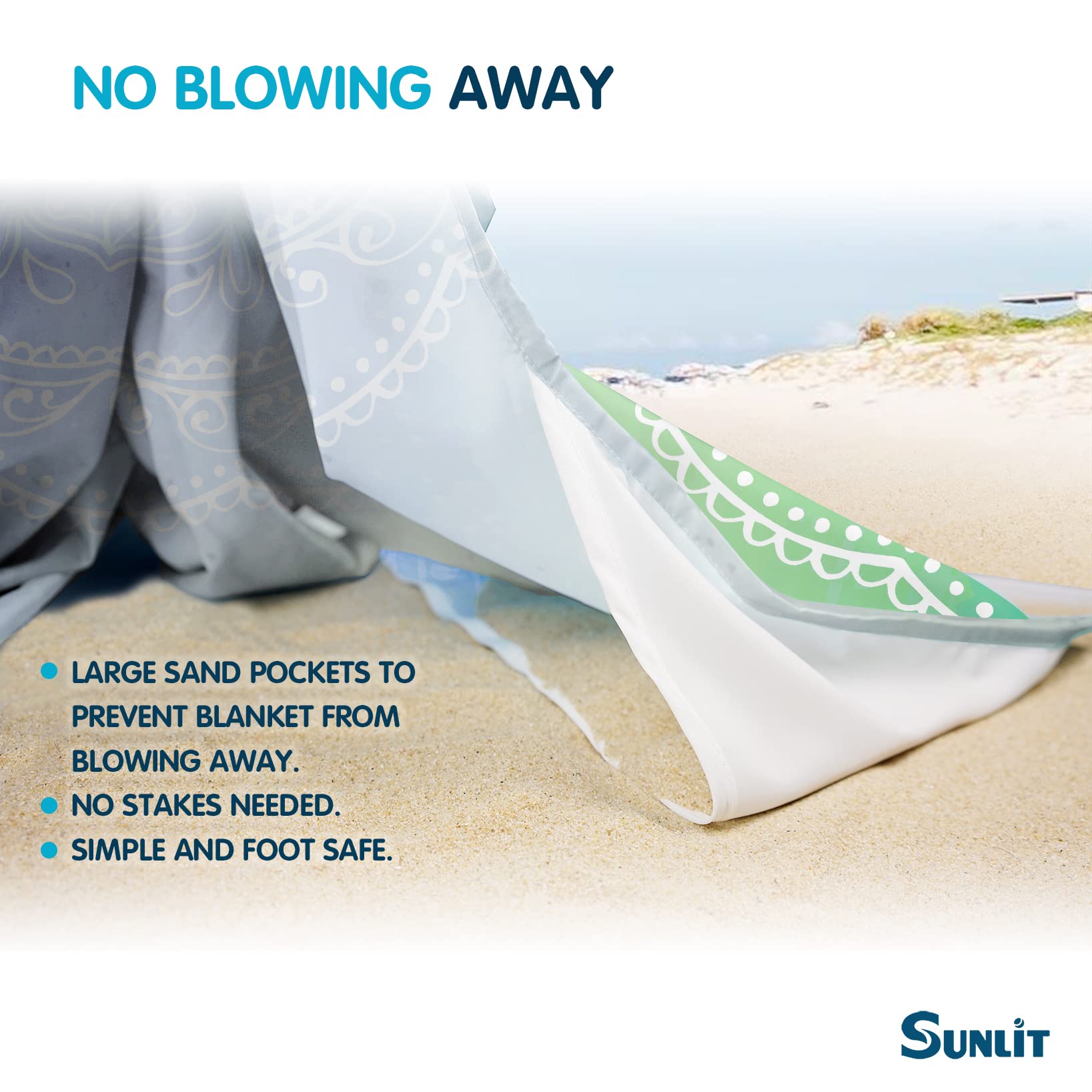 Sunlit Silky Soft 85X72 Boho Sand Proof Beach Blanket Sand Proof Mat With Corner Pockets And Mesh Bag For Beach Party, Travel, C