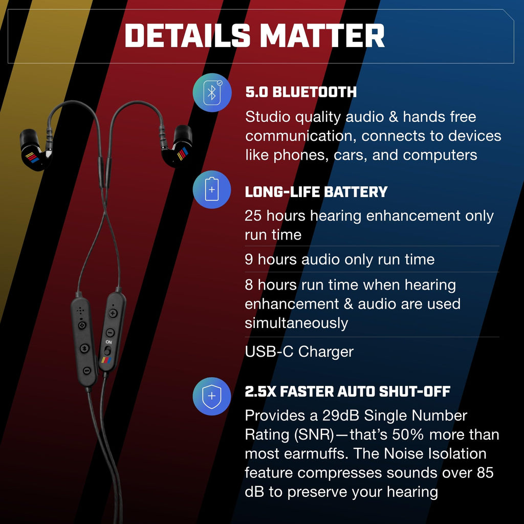 Axil Gs Extreme Nascar 2.0 Shooting Ear Buds - Hearing Enhancement & Noise Isolation Bluetooth Earbuds - W/Dynamic Speakers - 25