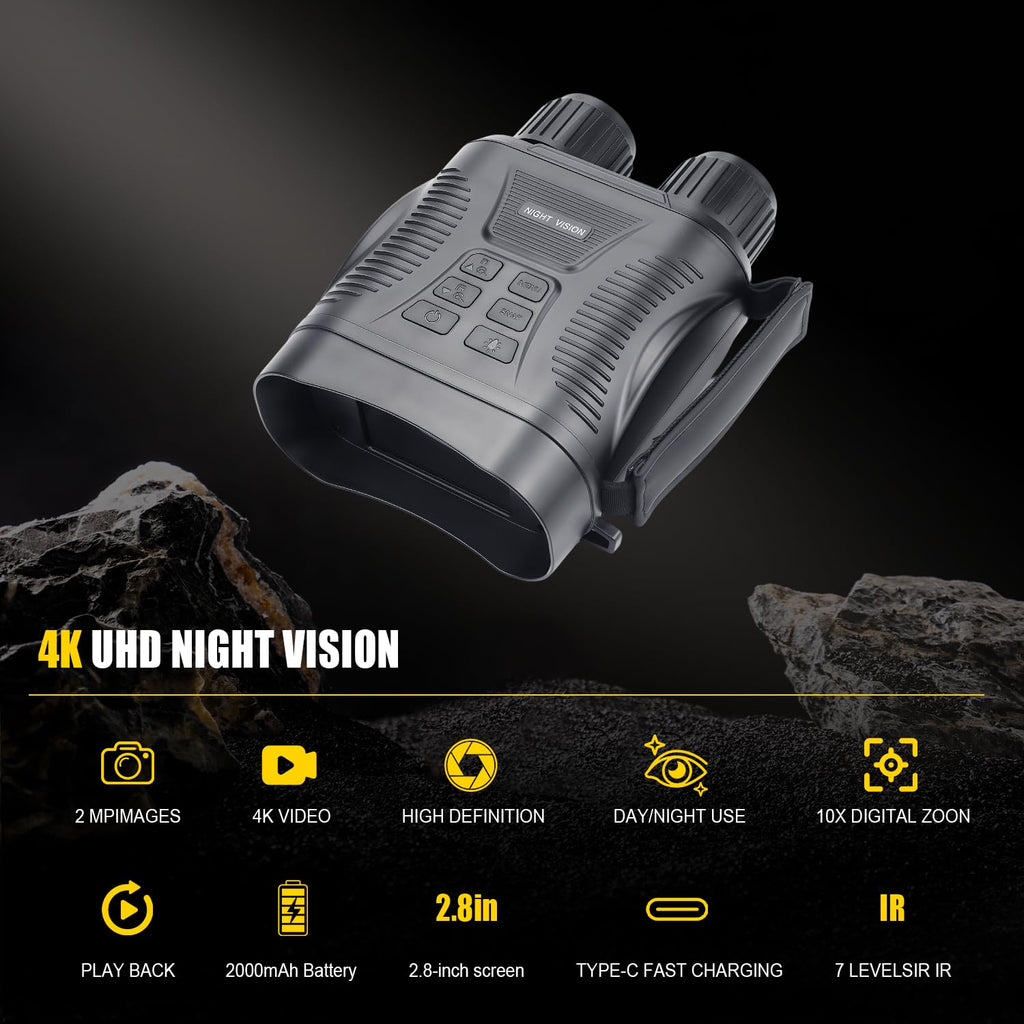 Night Vision Goggles 4K Night Vision Binoculars Adults, Gifts for Men Him Husband Dad 2000mAh Fast Charging Battery,2.8 HD Scr
