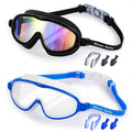 Blumi Goggles Kids, 2 Pack, Ages 3-14, Wide View, Anti-Fog Anti-UV, One-Button Quick Release, No Hair Tangling (Black + Blue)