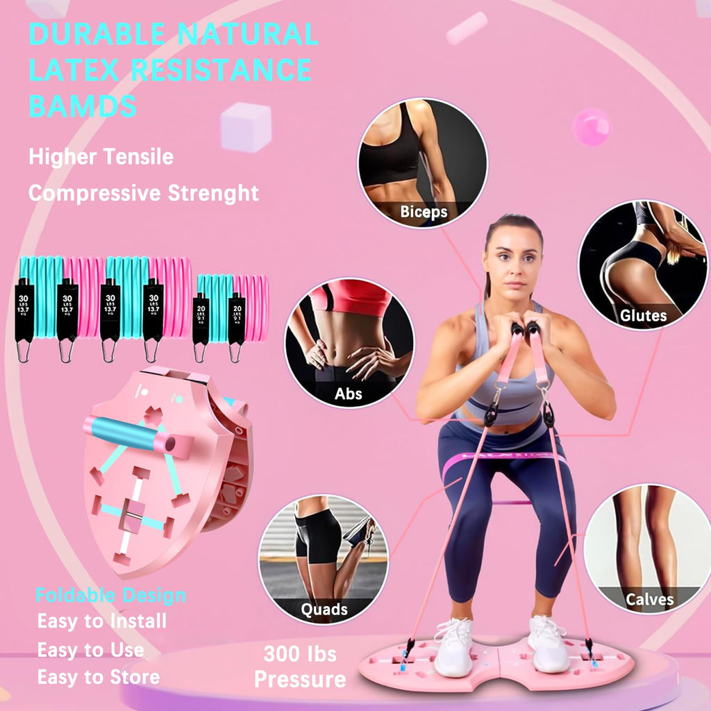Lalahigh Home Workout Equipment For Women, Multifunction Push Up Board, Portable Home Gym System With Resistance Bands,Ab Roller