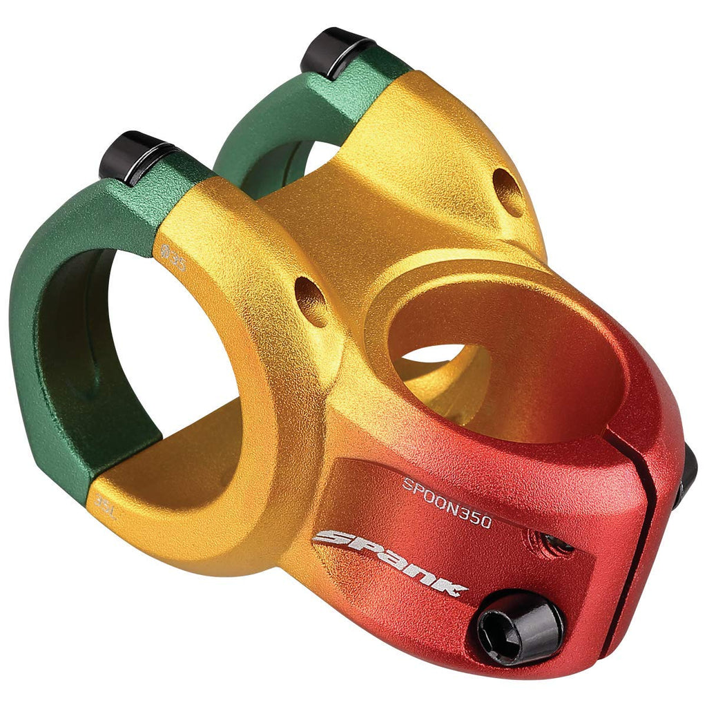 Spank Spoon 350 Stem,Rasta(Diameter 35Mm, Length: 35/43Mm, Rise: 0), Chamfered Bar Clamp, Ultra-Short Stack Height, Bicycle Stem