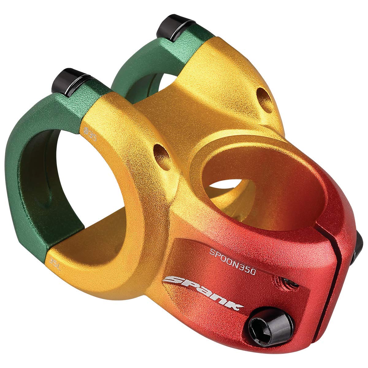 Spank Spoon 350 Stem,Rasta(Diameter 35Mm, Length: 35/43Mm, Rise: 0), Chamfered Bar Clamp, Ultra-Short Stack Height, Bicycle Stem