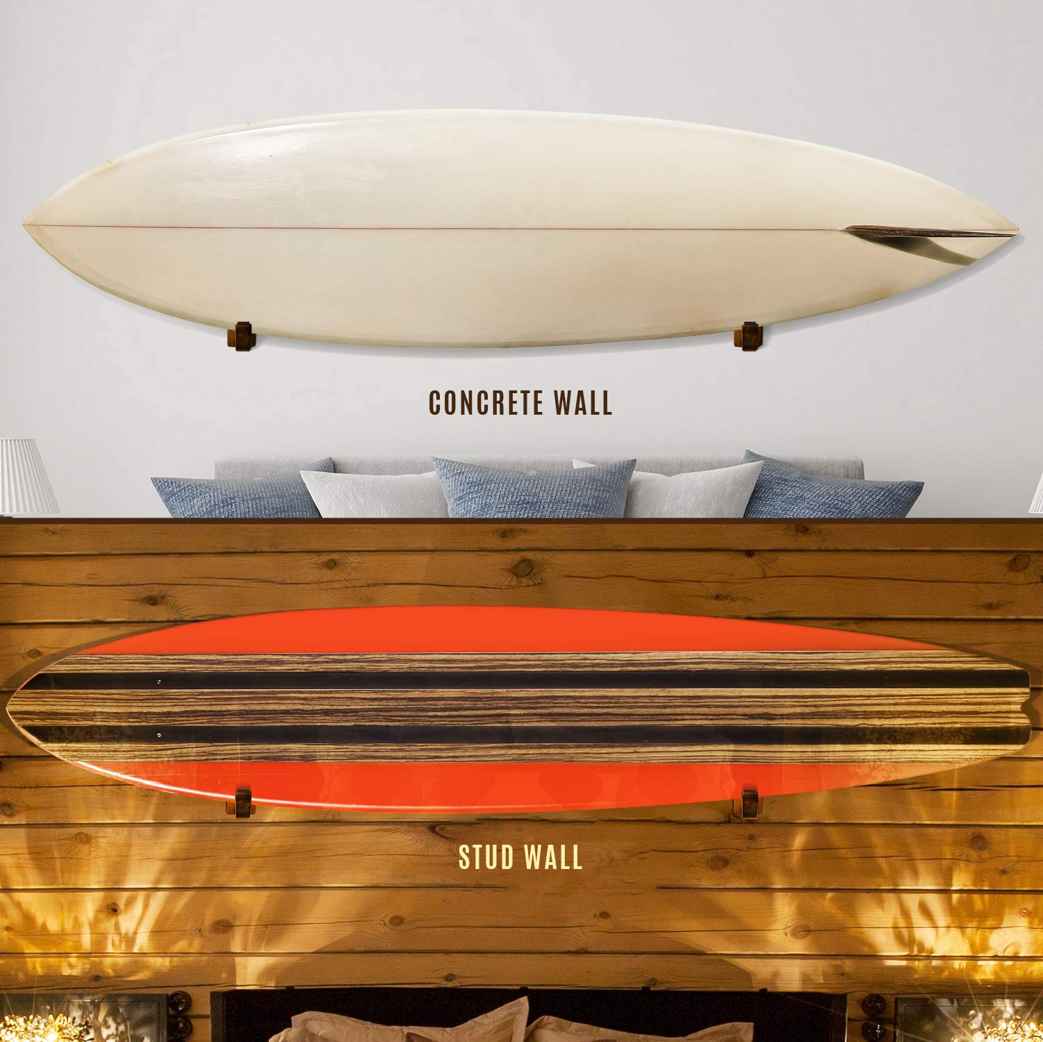 Yes4All Wooden Surfboard Wall Mount, Surfboard Holder/Paddle Board Wall Mount, Paddle Board Wall Rack For Storage, Display And D
