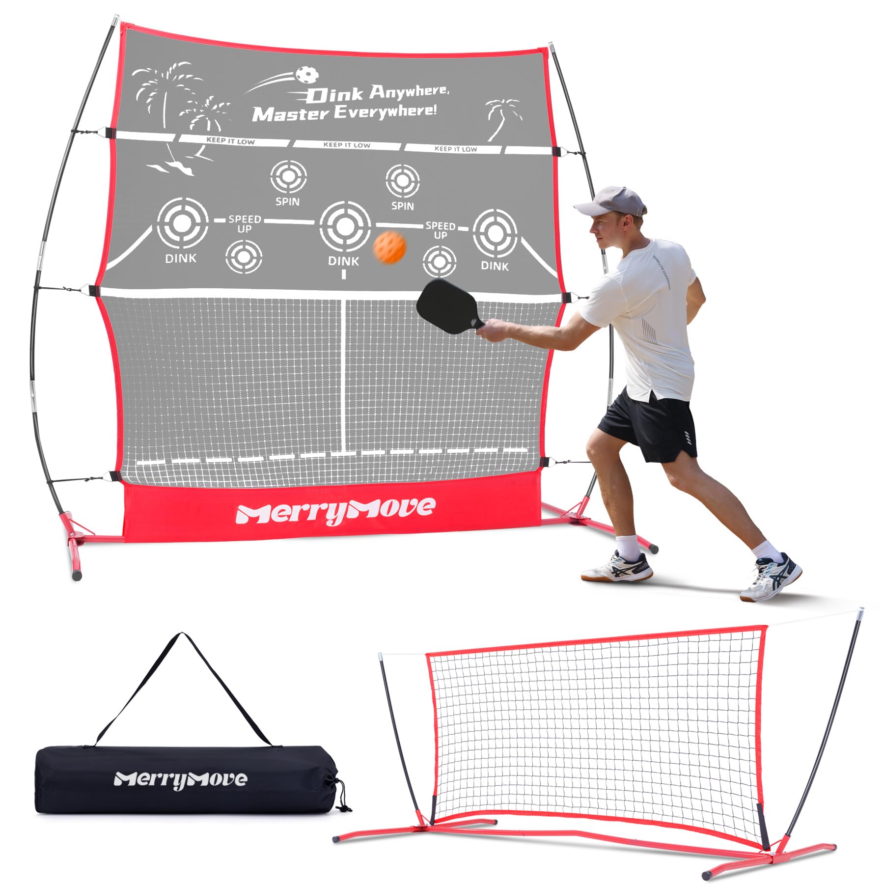 Merrymove Pickleball Practice Rebounder For Training: Red Pickle Ball Net Training Equipment For Solo Practice - 6Ft Mini Pickle