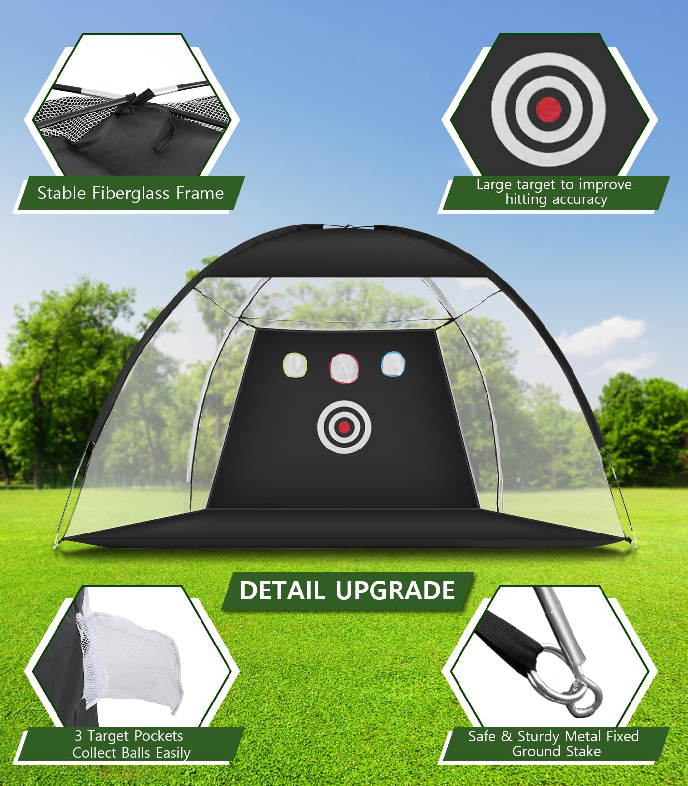 Golf Net, 10X7Ft Golf Practice Net With Tri-Turf Golf Mat, All In 1 Home Golf Hitting Aid Nets For Backyard Driving Chipping Swi