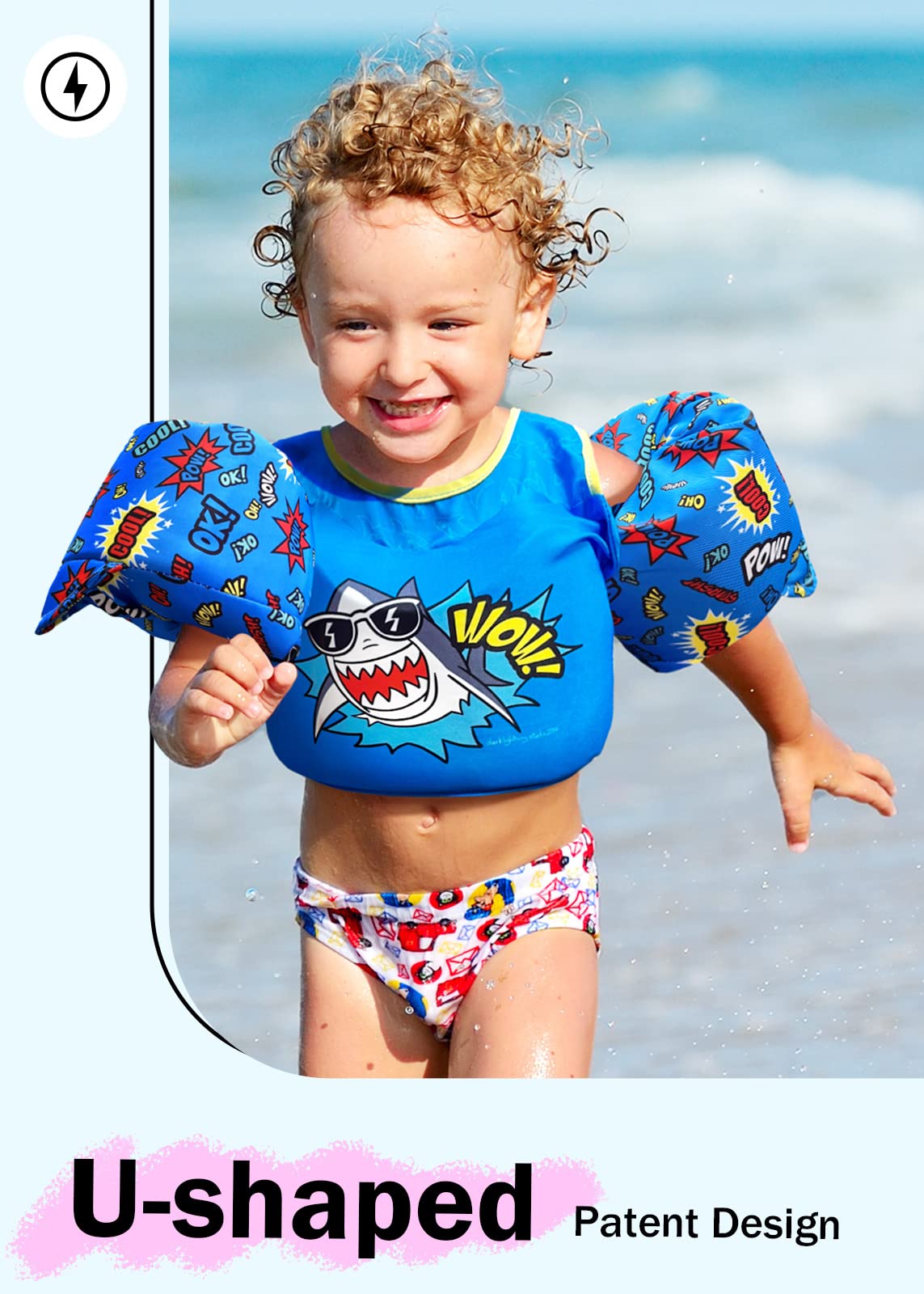 Dark Lightning Toddler Floaties, Swim Vest For Boys And Girls Age 2-7 Years Old, 20-50 Pounds Children Water Wings Arm Floaties
