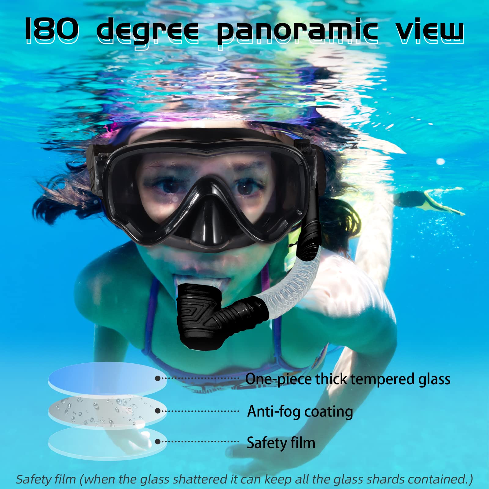 Seago Swim Goggles Snorkel Mask Diving Scuba Mask Snorkeling Goggles for Kids Boys Girls Youth, Anti-Fog 180 Clear View Kids Poo