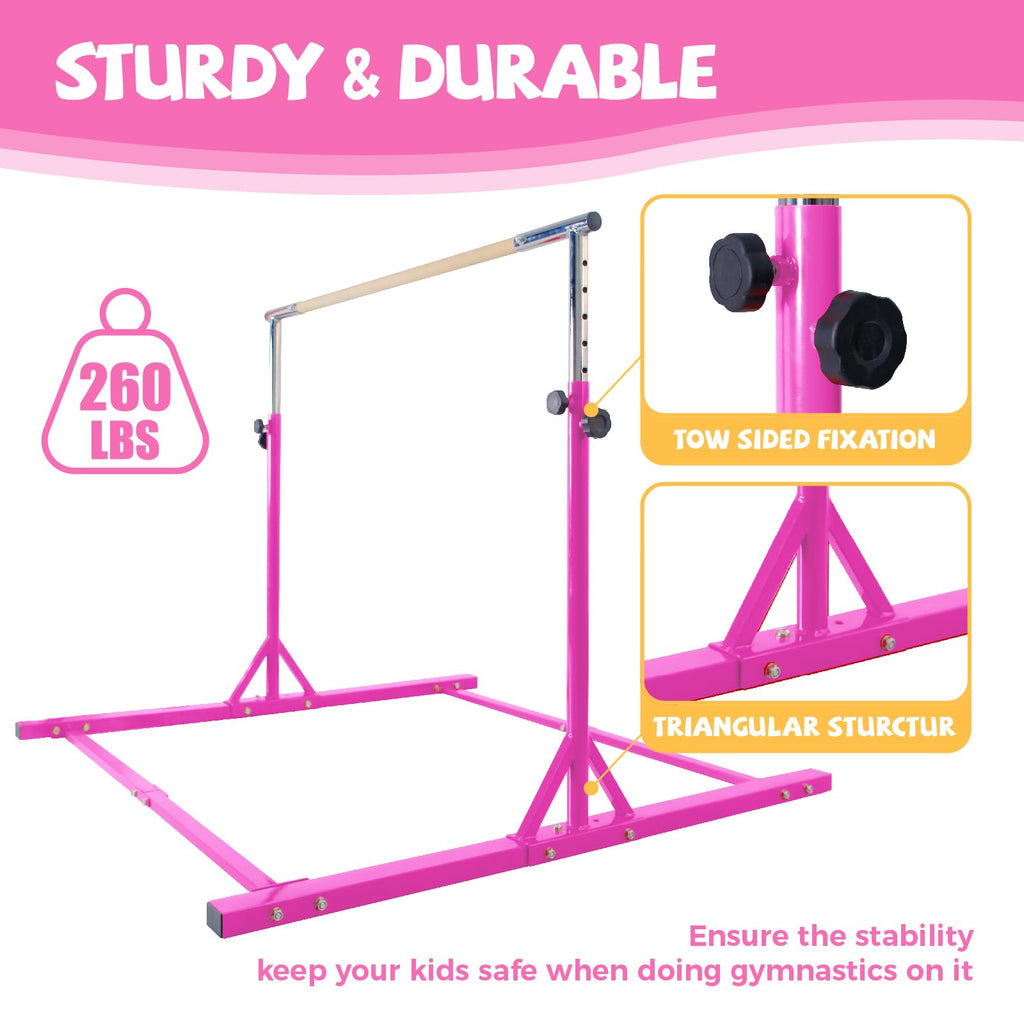 Kangaroo Hoppers Gymnastics Bar With Mat For Kids 3-15, Adjustable 35.4 ''-57.1 '' Gymnastics Horizontal Bars With Steel Frame &