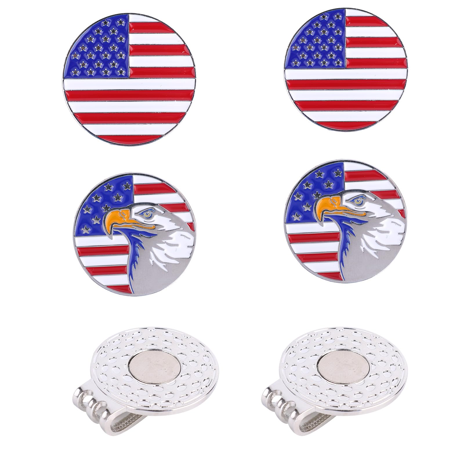 Fukaisu 6pcs Golf Ball Markers with Hat Clips Set, Detachable 4 Golf Ball Markers and 2 Magnetic Hat Clips Perfect On-Course Acc