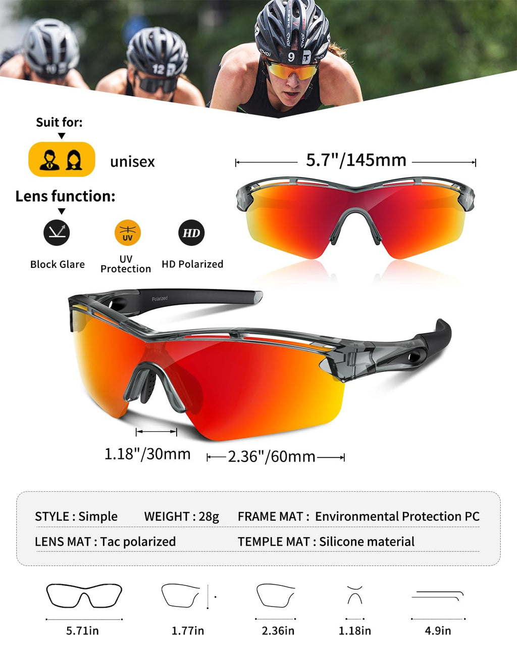Polarized Sports Sunglasses For Men Women Youth Baseball Cycling Running Driving Fishing Tennis Golf Motor Tac Uv400 Tr90