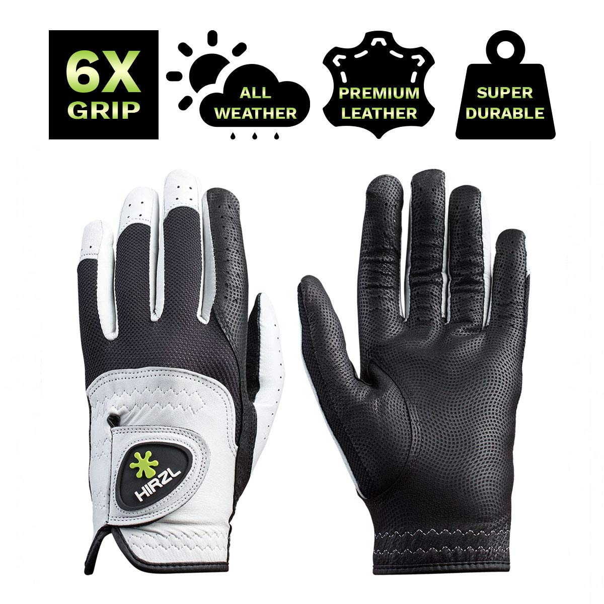 Hirzl Trust Control 2.0 Ladies Golf Gloves, All Weather Womens Golf Glove (White/Black)  Kangaroo Leather Palm  Cabretta Leather
