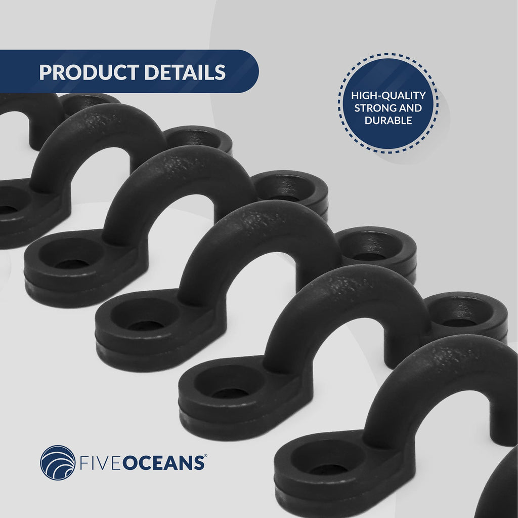 Five Oceans 10-Pack 1/4-Inch Nylon Bungee Deck Loops, Tie Down Pad Eye Straps For Boat Kayak Canoe Deck Rigging - Fo2866