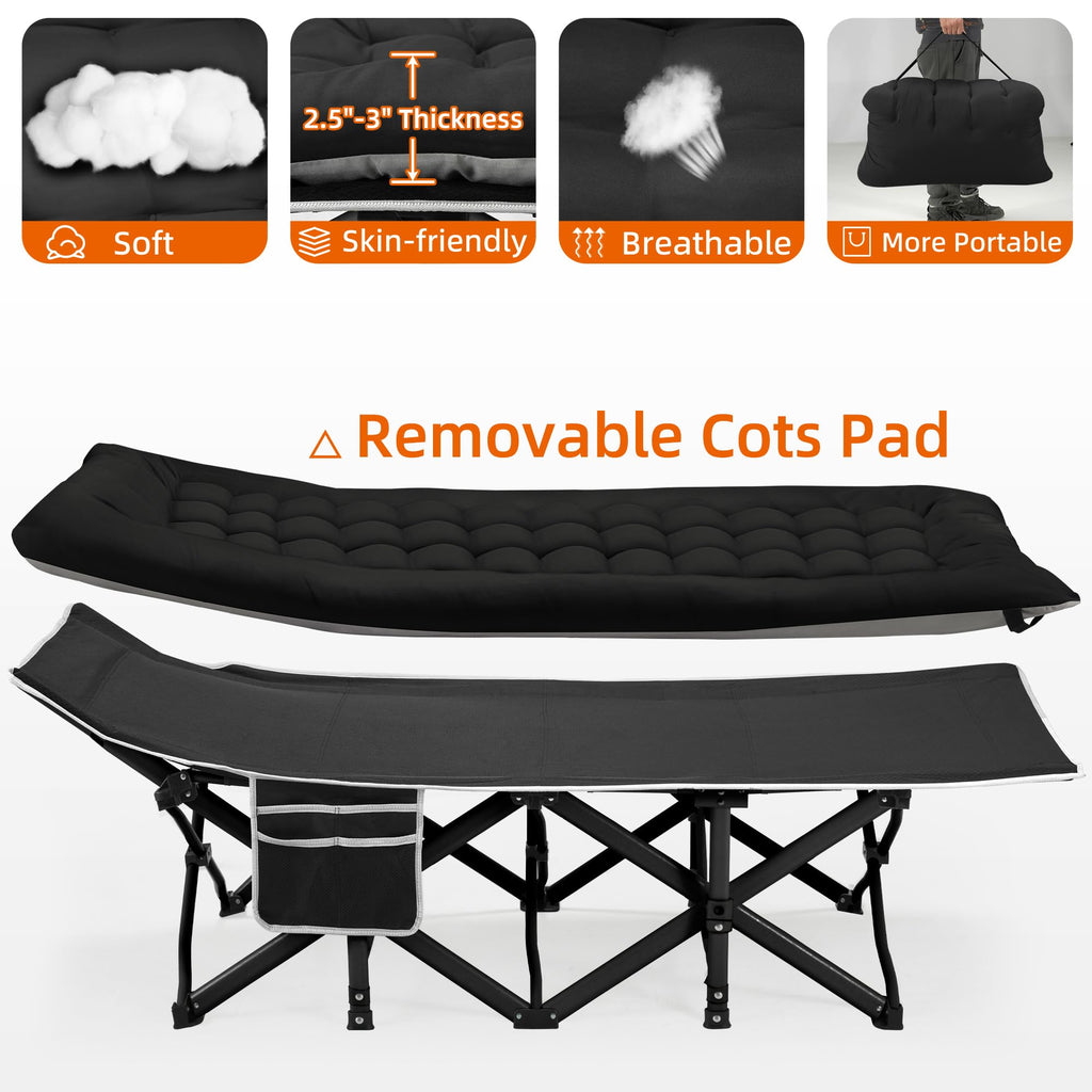 Fragess Portable Camping Cot, Sleeping Cots For Adults, 28 Extra Wide Heavy Duty Folding Cot Max Load 600Lbs With Thick Mattress