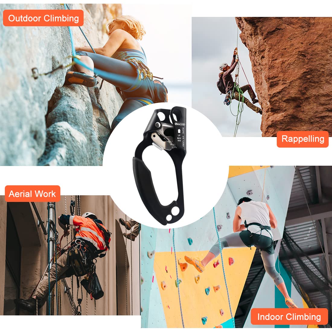 Newdoar Left Hand Ascender Rock Climbing Tree Arborist Rappelling Gear Equipment Ce Certified Rope Clamp For 8~13Mm Rope(Left Ha