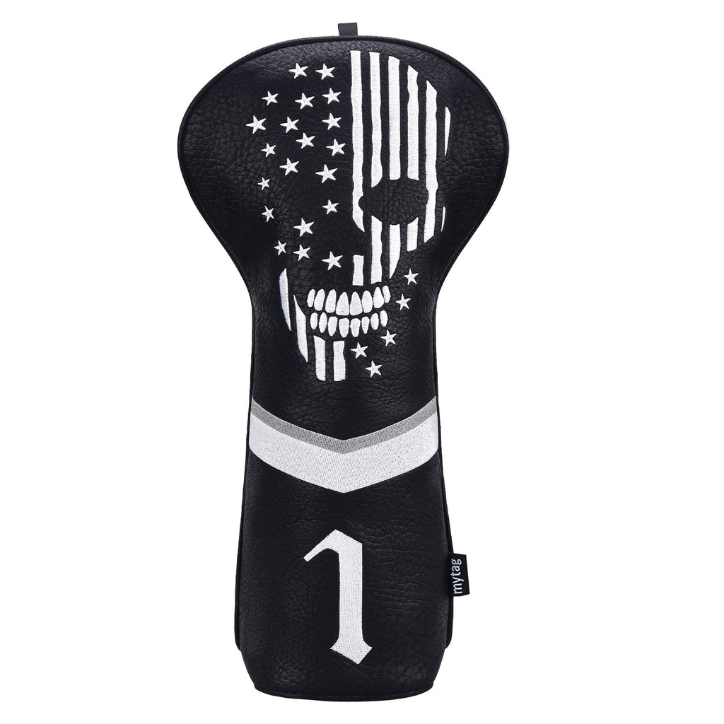Caiobob Mytag Golf Skull Skeleton Head Cover Golf Club Black Leather Headcovers Set Fits Driver Fairway Wood Hybrid (1Pc Driver 
