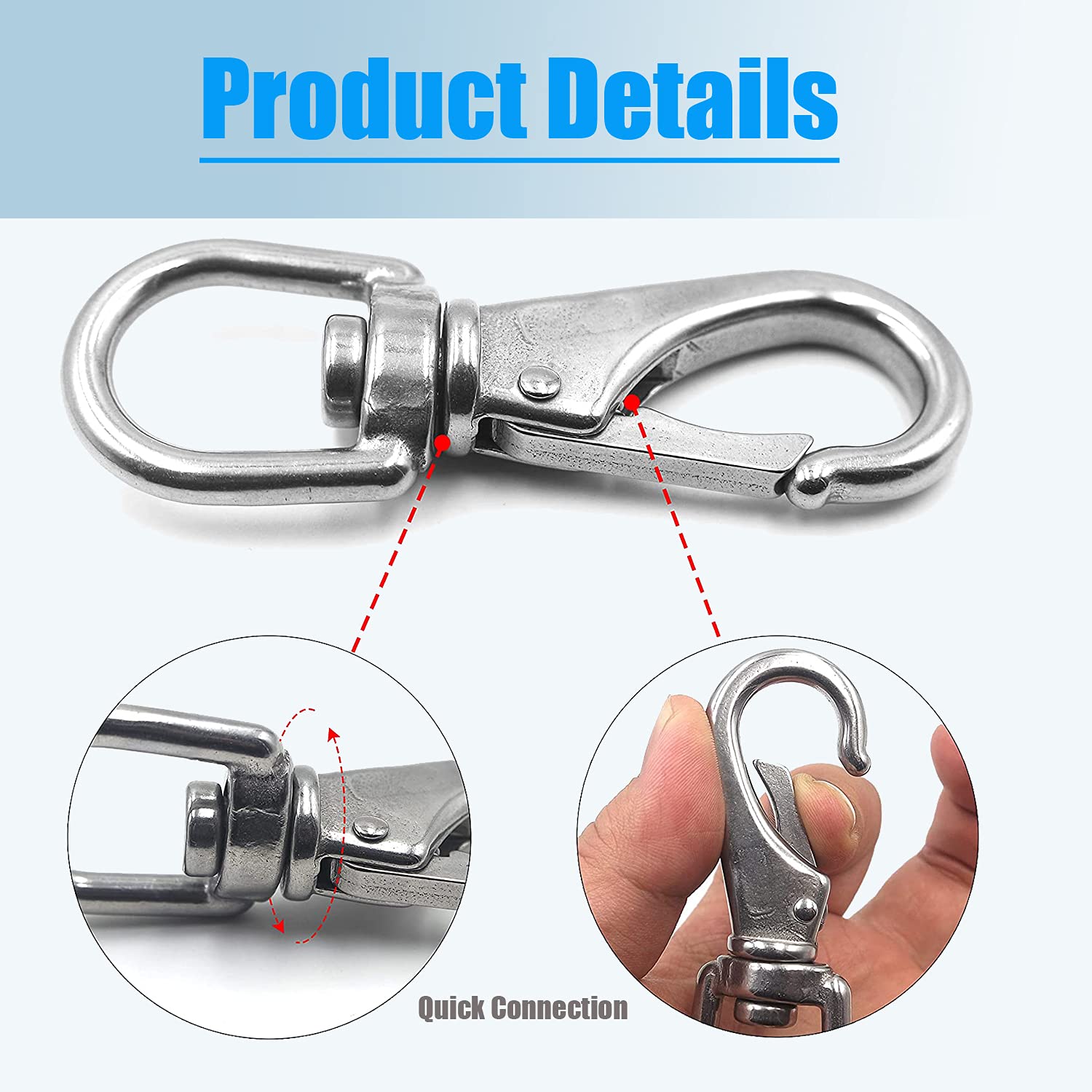 Mixiflor Stainless Steel Swivel Snap Hooks, 8 Pack (3.5 Inch) Heavy Duty Swivel Eye Snap Hook, Diving Clips Spring Hooks For Bir