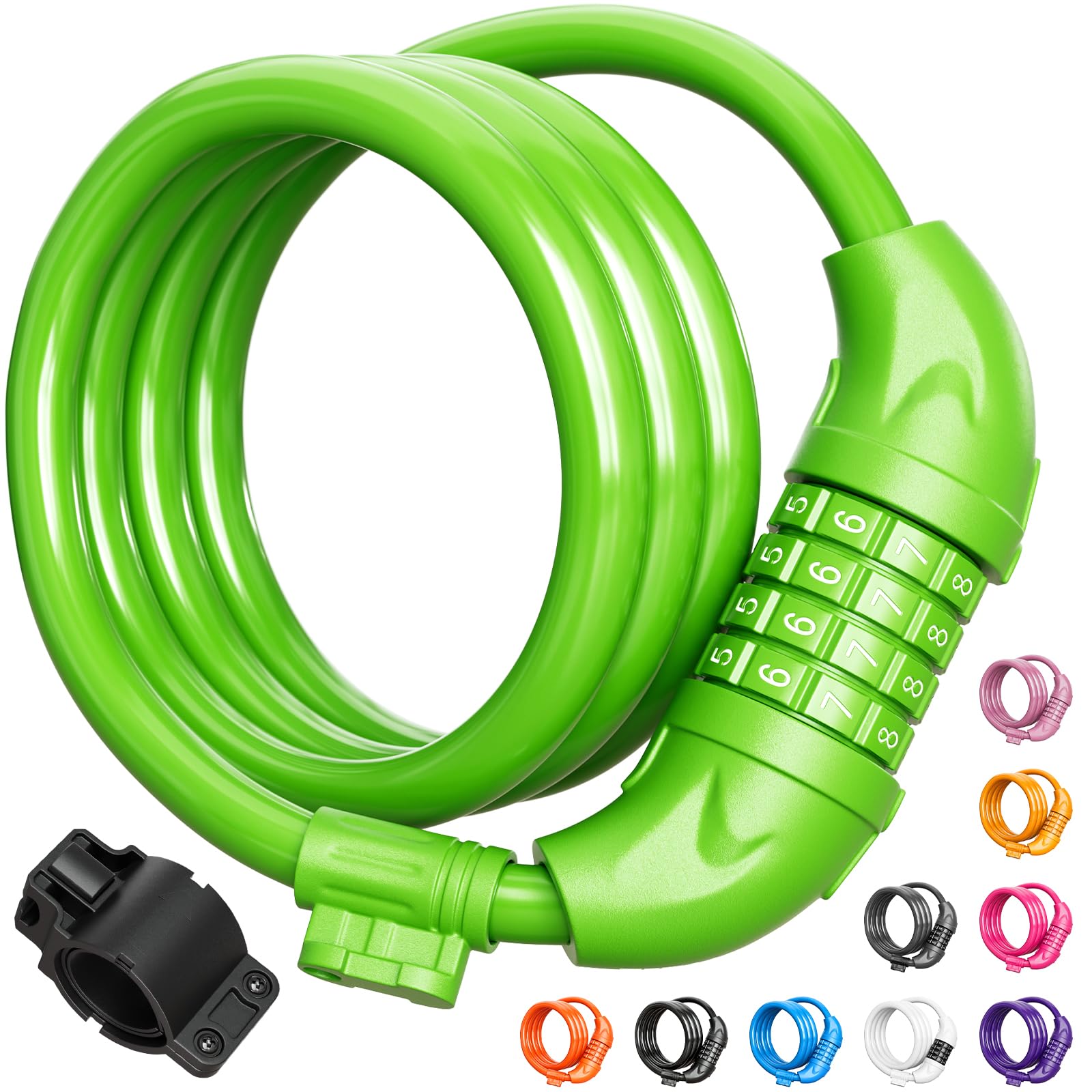 Titanker Bike Lock, 4 Feet Security Resettable Combination Coiling Bike Cable Locks With Mounting Bracket, 1/2 Inch Diameter (Gr