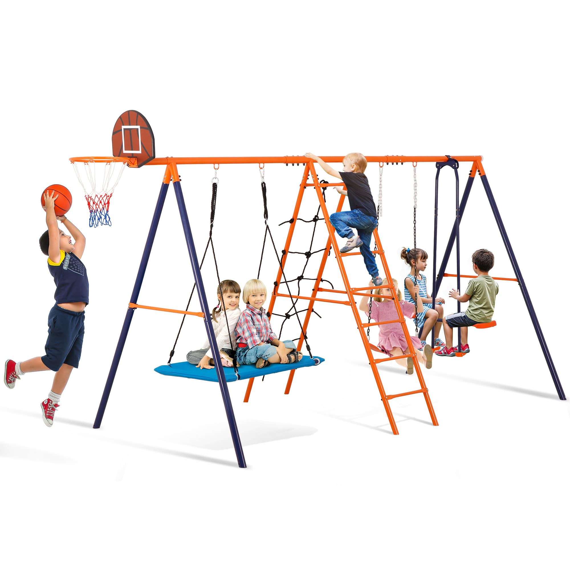 Nova Microdermabrasion Outdoor Metal Swing Set for Kids, Heavy-Duty Metal Playground Set with Swings, Climbing Ladder, Trapeze B