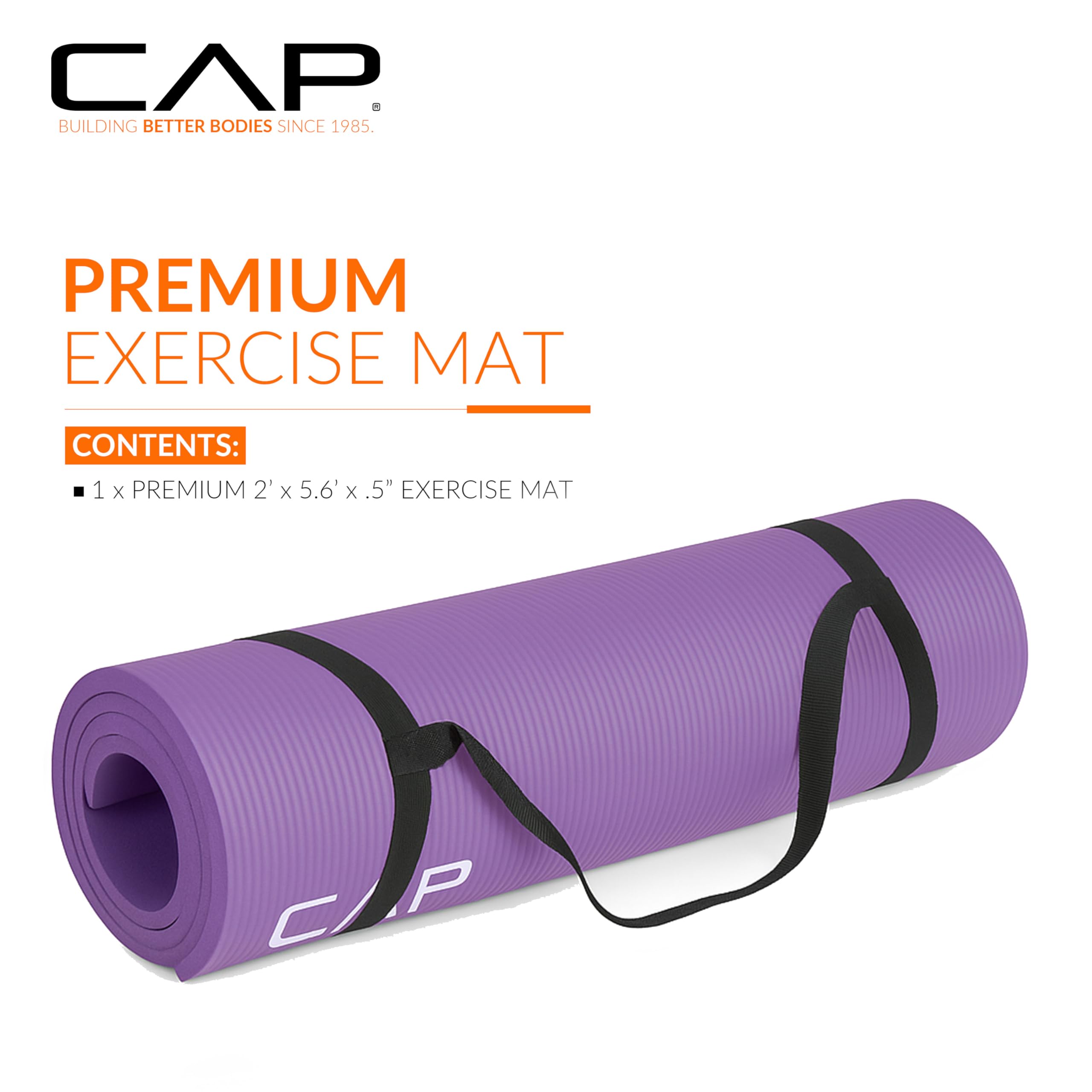 CAP Barbell High Density Exercise Yoga Mat with strap, 68x24x 1/2 - Purple