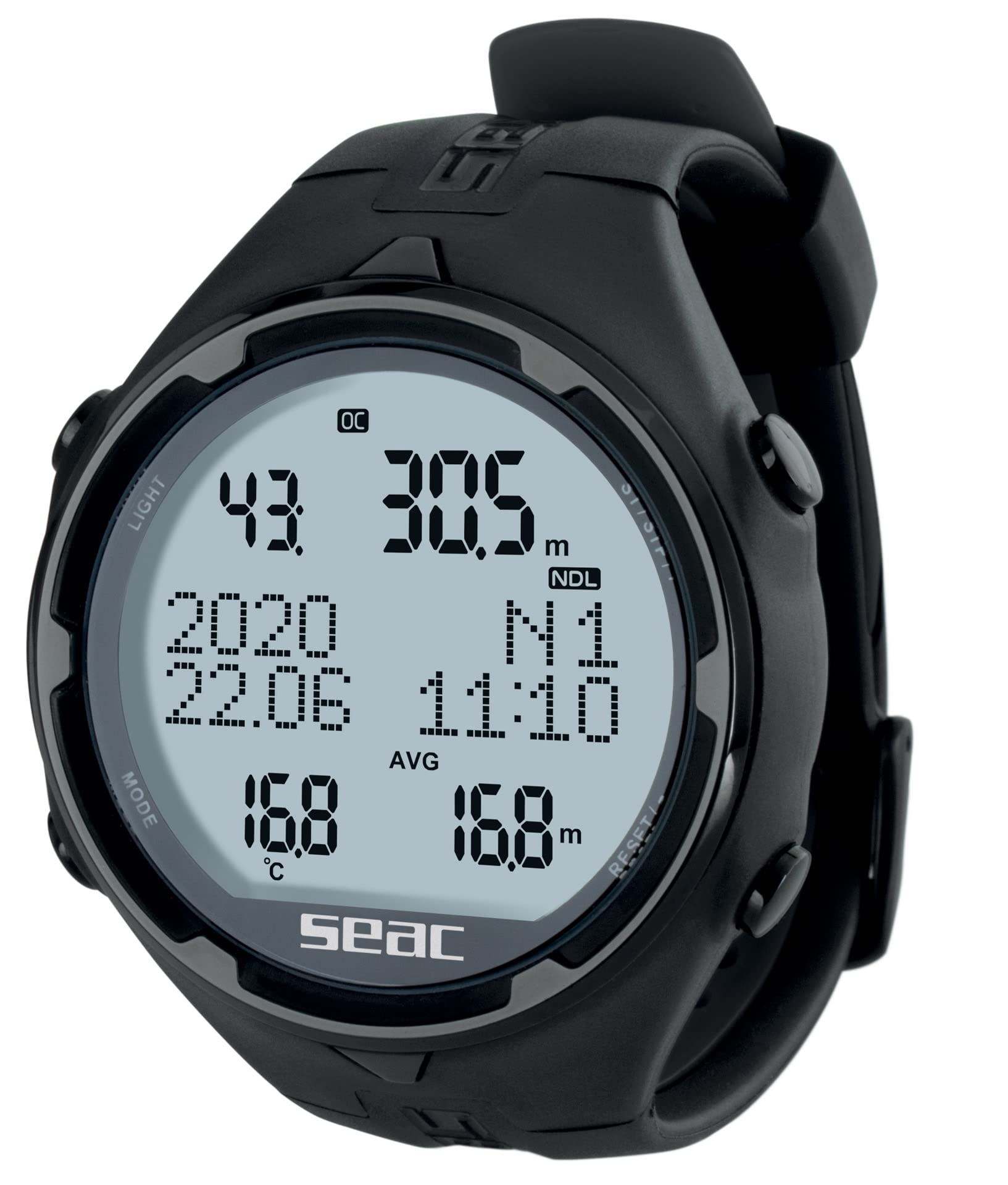 Seac Action, Dive Computer with Scuba and Freediving Mode, Dive Logbook, Dive Planner, Safety Alarms, HR, black