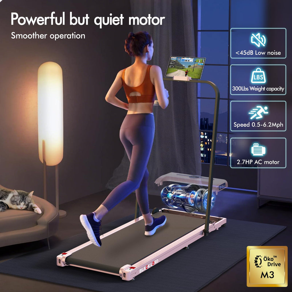 Black Lord 4 In 1 Walking Pad With Handle Bar, 2.7 Hp Quiet Foldable Under Desk Treadmill W/Bluetooth Speaker, Small Portable Ru