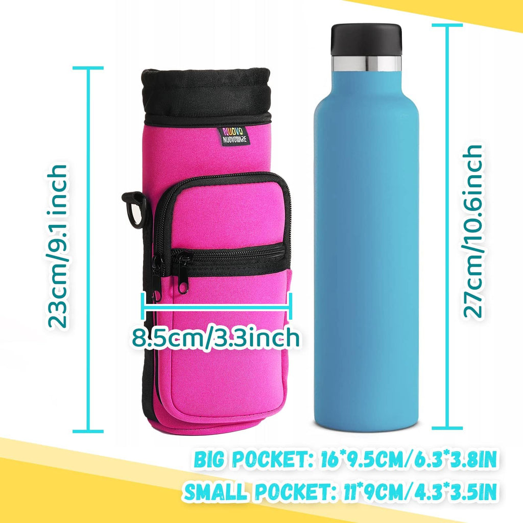 Nuovoware Water Bottle Carrier Bag, 25oz/32oz Pouch Holder, Adjustable Shoulder Hand Strap 2 Pocket Sling Neoprene Sleeve Sports