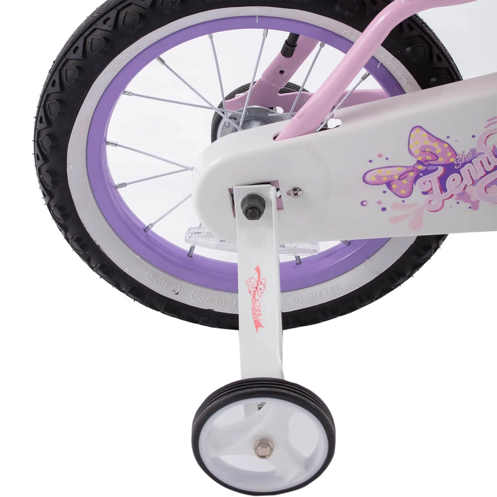 Royalbaby Jenny Princess 14'' Kids Bike With Enclosed Chain Guard, Training Wheels, Basket, Bell & Tool Kit For Ages 3 To 5, Pin