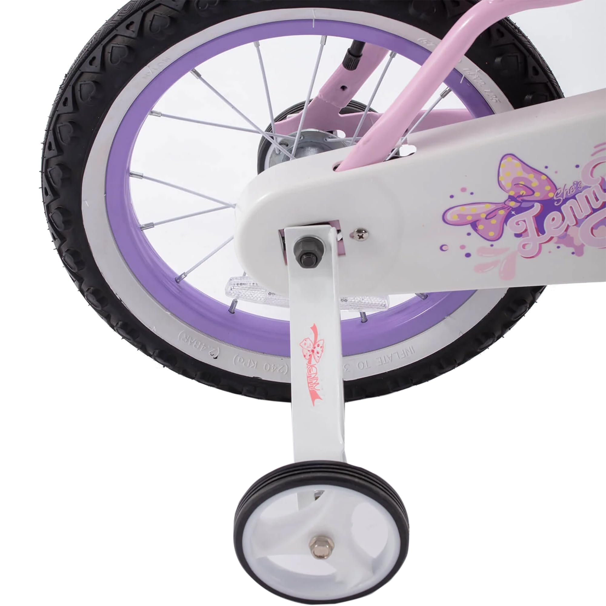 Royalbaby Jenny Princess 14'' Kids Bike With Enclosed Chain Guard, Training Wheels, Basket, Bell & Tool Kit For Ages 3 To 5, Pin
