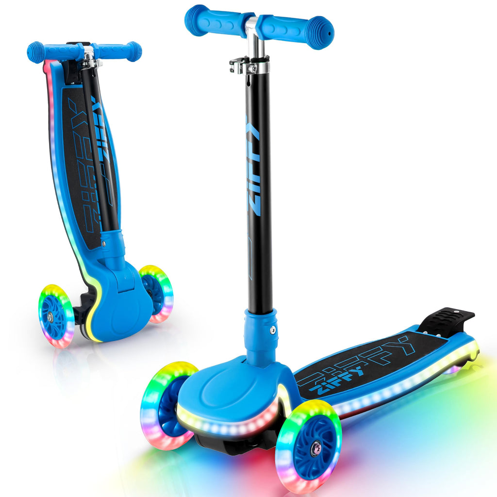 ZIFFY Kids Scooter for Boys & Girls Features LED Light-Up Wheels, 4 Adjustable Height Handlebars, and Lean-to-Steer Design with 
