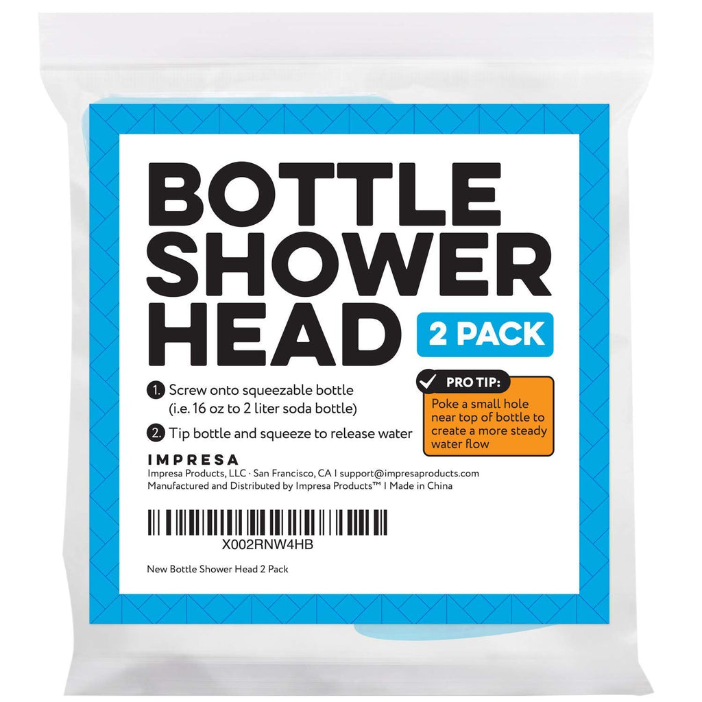 Impresa Water Bottle Attachment Shower Sprinkler Cap - Blue Silicone, 2-Pack, Fits 16Oz-2L - Water Bottle Rinse Cap For Sand & D