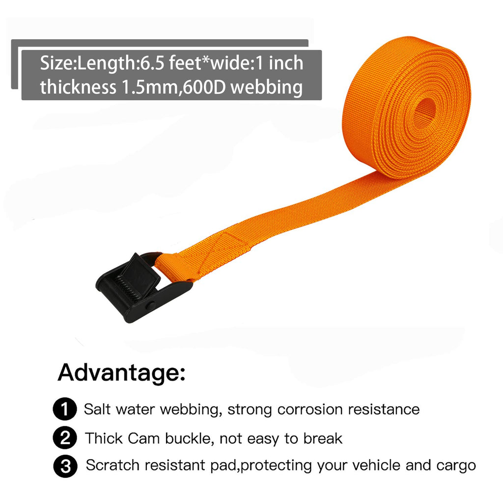 Lashing Strap Short Orange 1'' X 6.5 Ft, Cam Buckle Tie Down Straps Heavy Duty Secure Straps Up To 700 Lbs Capacity For Motorcyc
