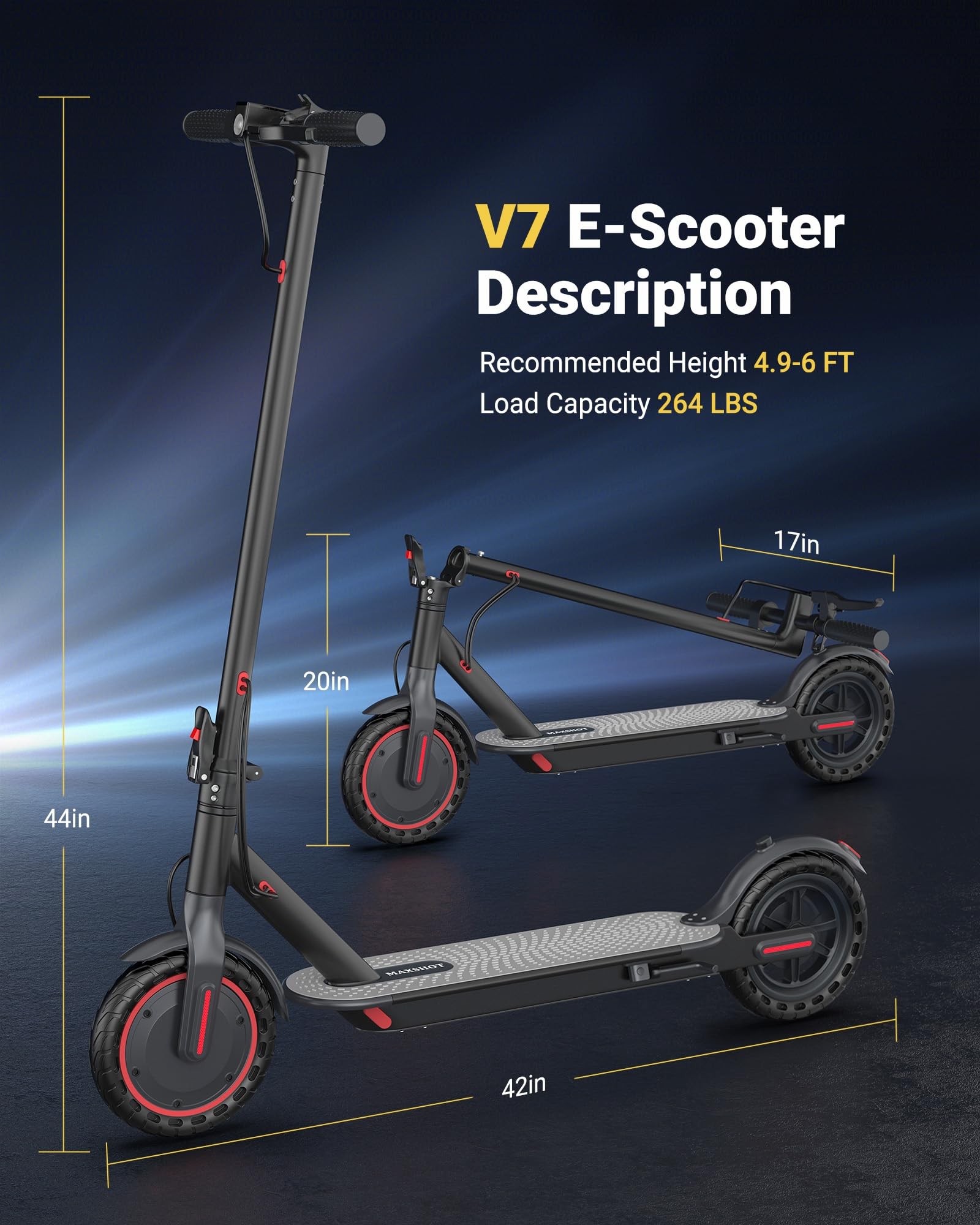 MAXSHOT V7 Electric Scooter, 350W Powerful Motor, 16MPH Top Speed,16Miles Long Range, 8.5 Solid Tires Folding Commuter Escooter