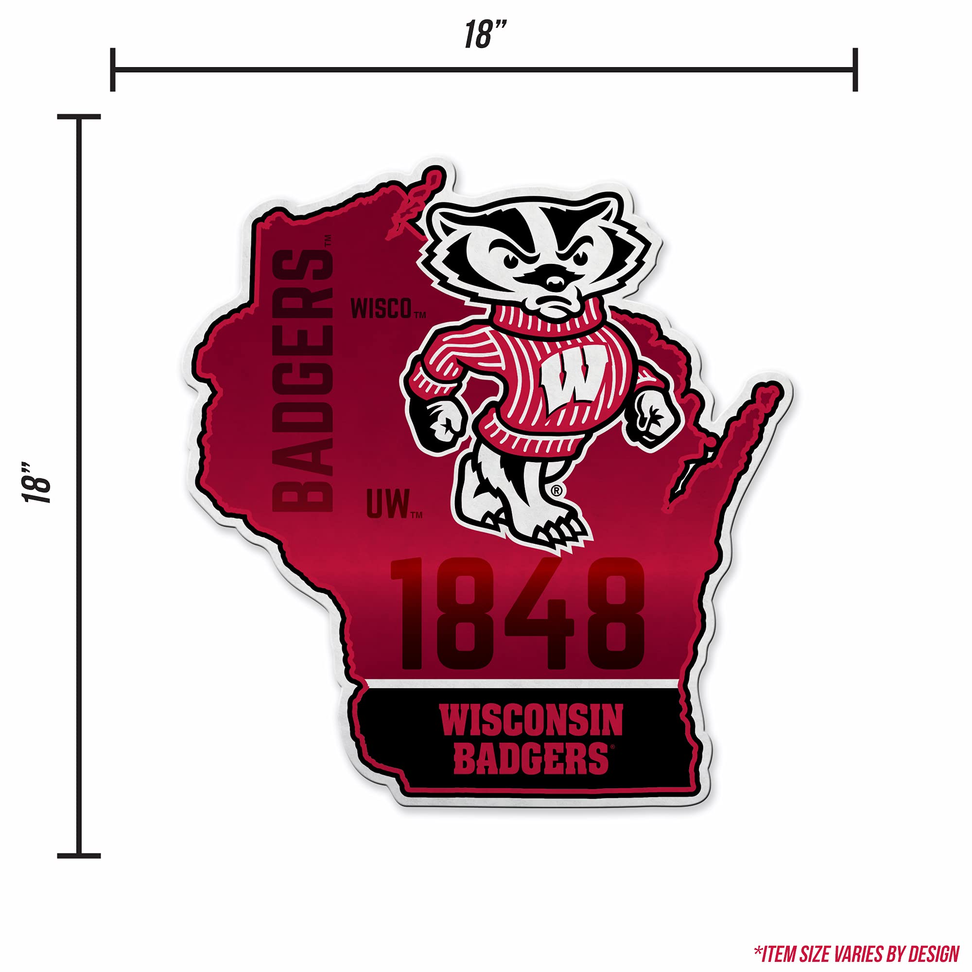 Rico Industries Ncaa Wisconsin Badgers State Shape Shape Cut Pennant - Home And Living Room D  Cor - Soft Felt Ez To Hang, 18X0.