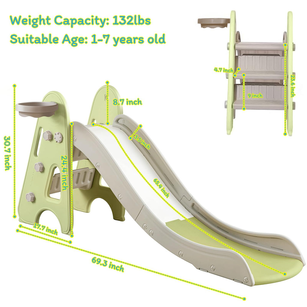 Indoor Toddler Slide for Kids, 3 in 1, Kid Play Climber Playset, Foldiable for Toddlers with Basketball Hoops and Ball, Baby Sli