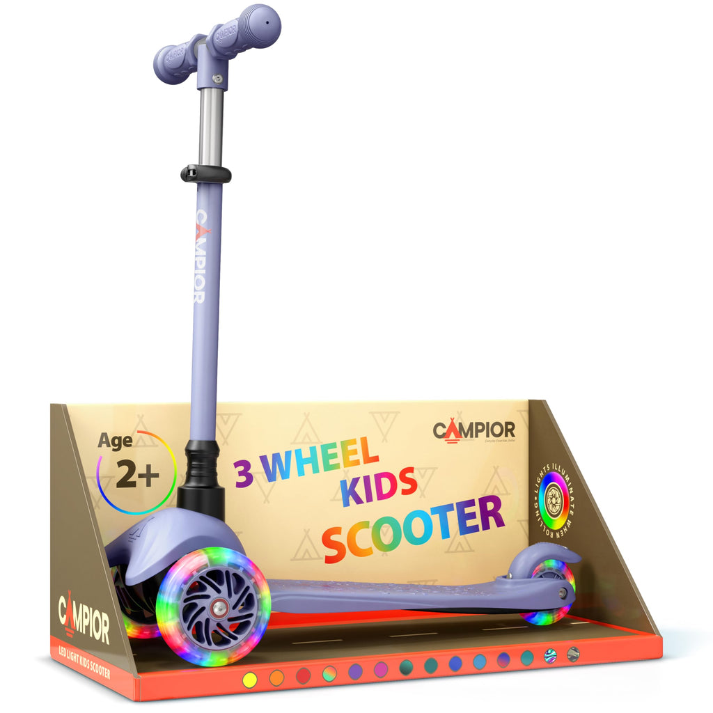 Gray Mini 3 Wheel Scooter for Kids - Lean-to-Steer Kick Scooter with LED Light-Up Wheels, Adjustable Handlebar, Wide Anti-Slip D
