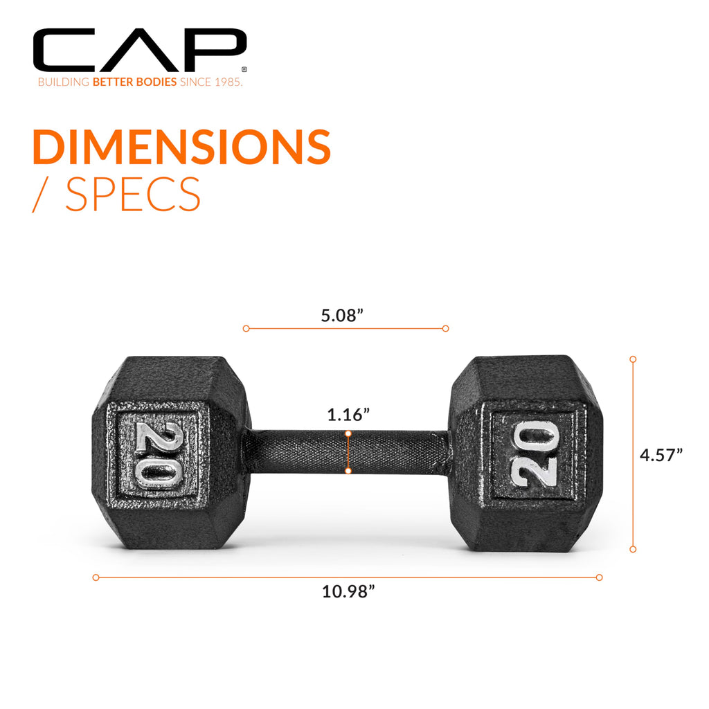 Cap Barbell Cast Iron Hex Dumbbell Weights (Pair), Black, 20 Lb