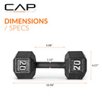Cap Barbell Cast Iron Hex Dumbbell Weights (Pair), Black, 20 Lb