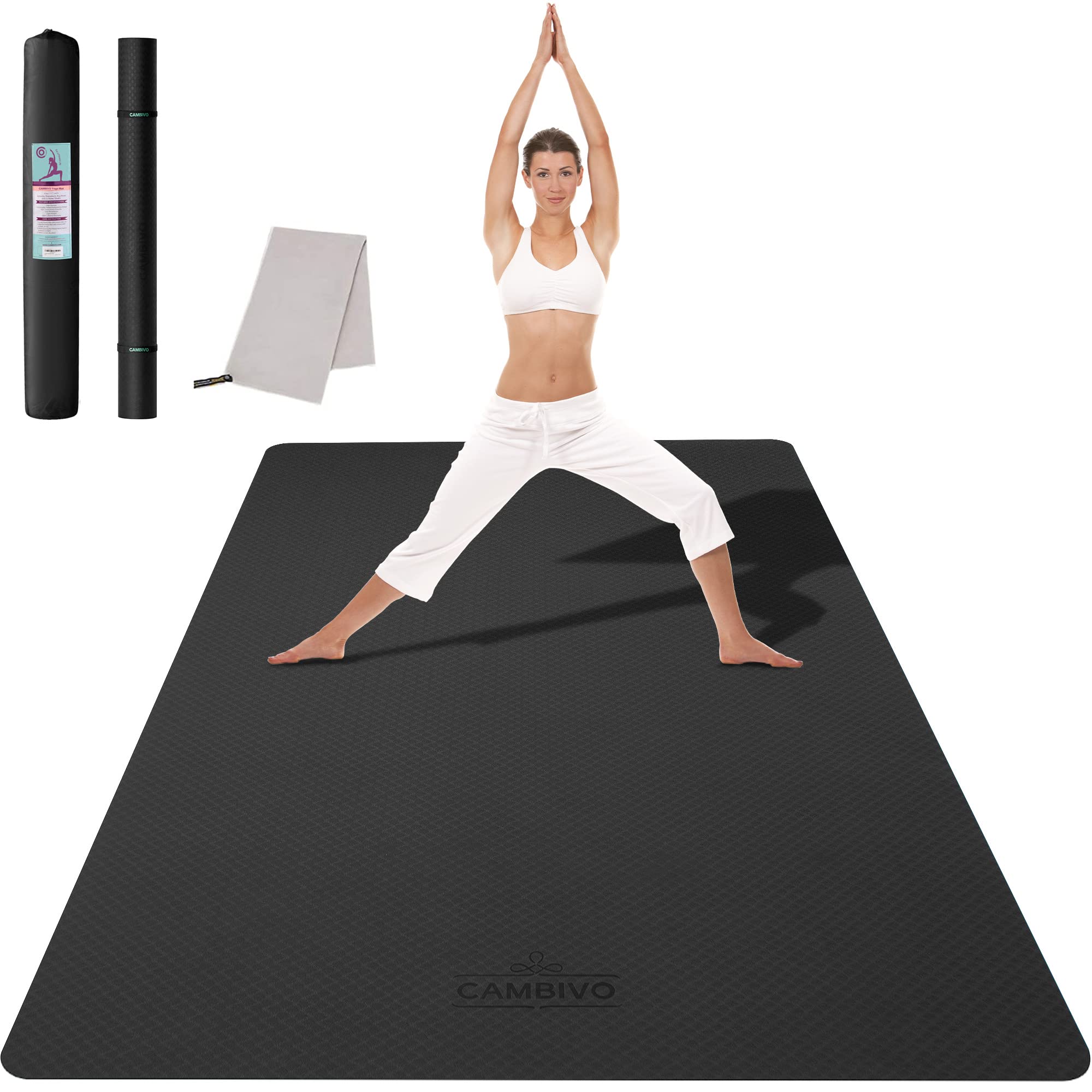 Cambivo Large Yoga Mat For Men And Women 1/3 & 1/4 Inch Thick, 72'' X 48'' Extra Wide Workout Mat, Exercise Fitness Tpe Mat For