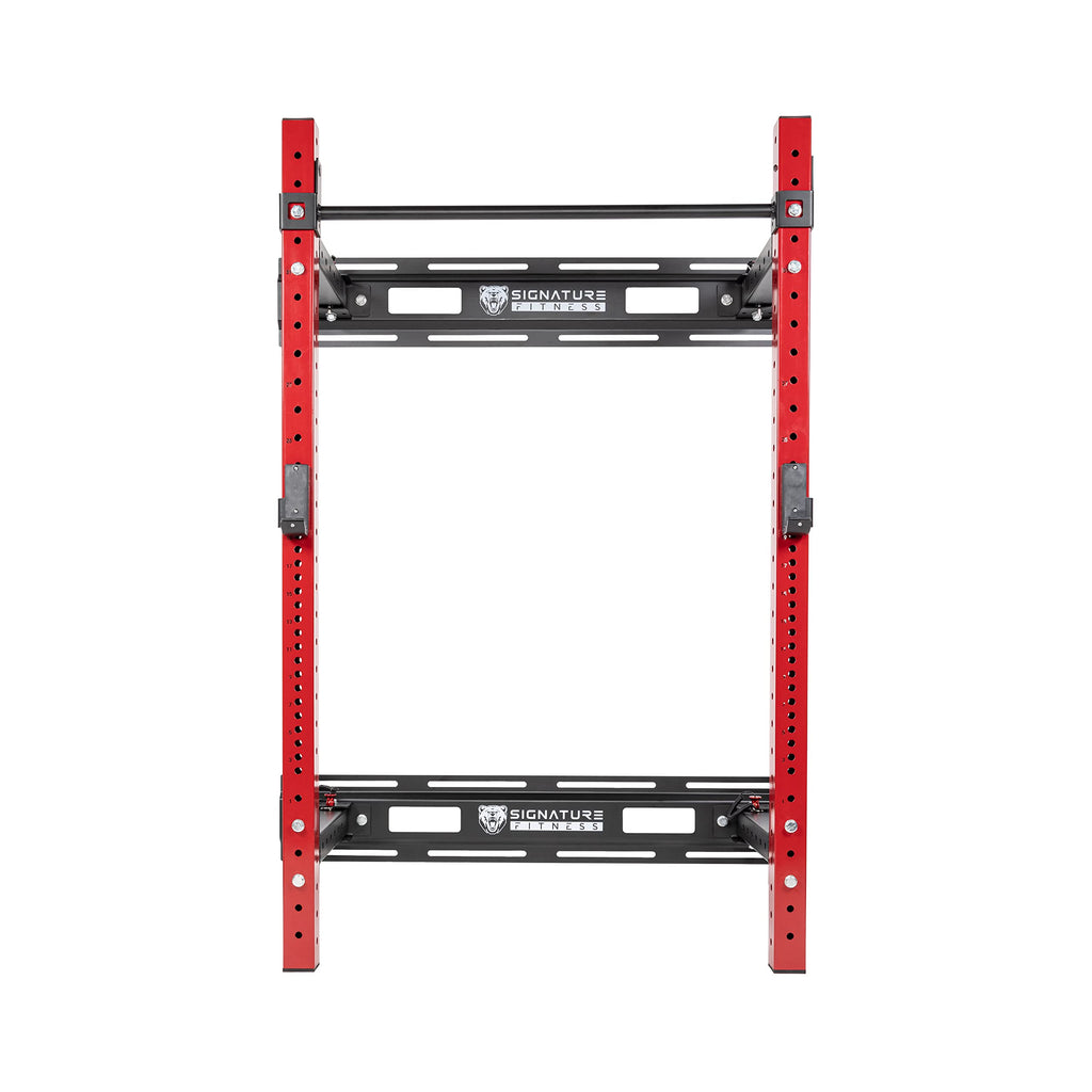 Signature Fitness 3    x 3    Wall Mounted Fold-in Power Cage Squat Rack with Adjustable Pull Up Bar and J Hooks - Space-Saving