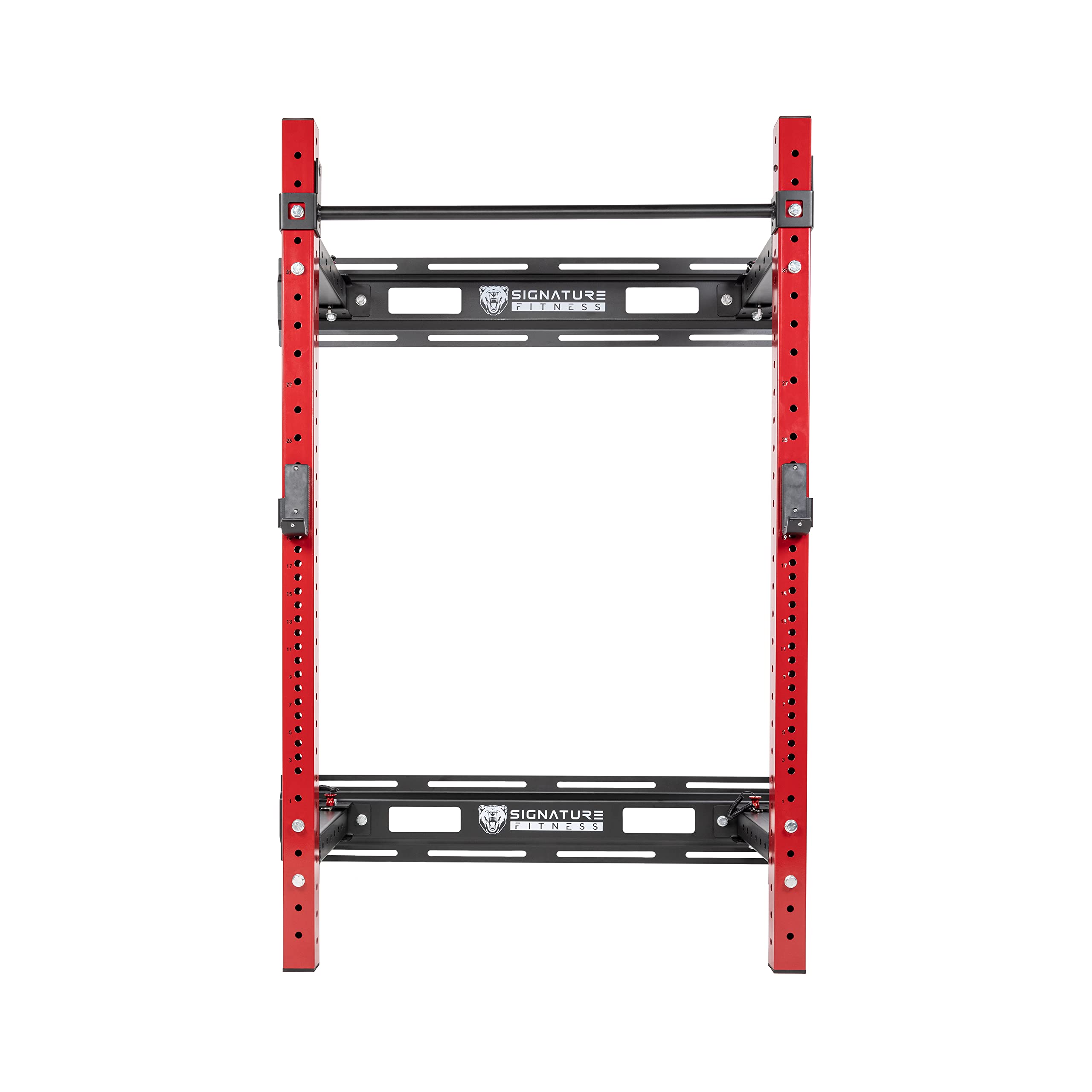 Signature Fitness 3    x 3    Wall Mounted Fold-in Power Cage Squat Rack with Adjustable Pull Up Bar and J Hooks - Space-Saving