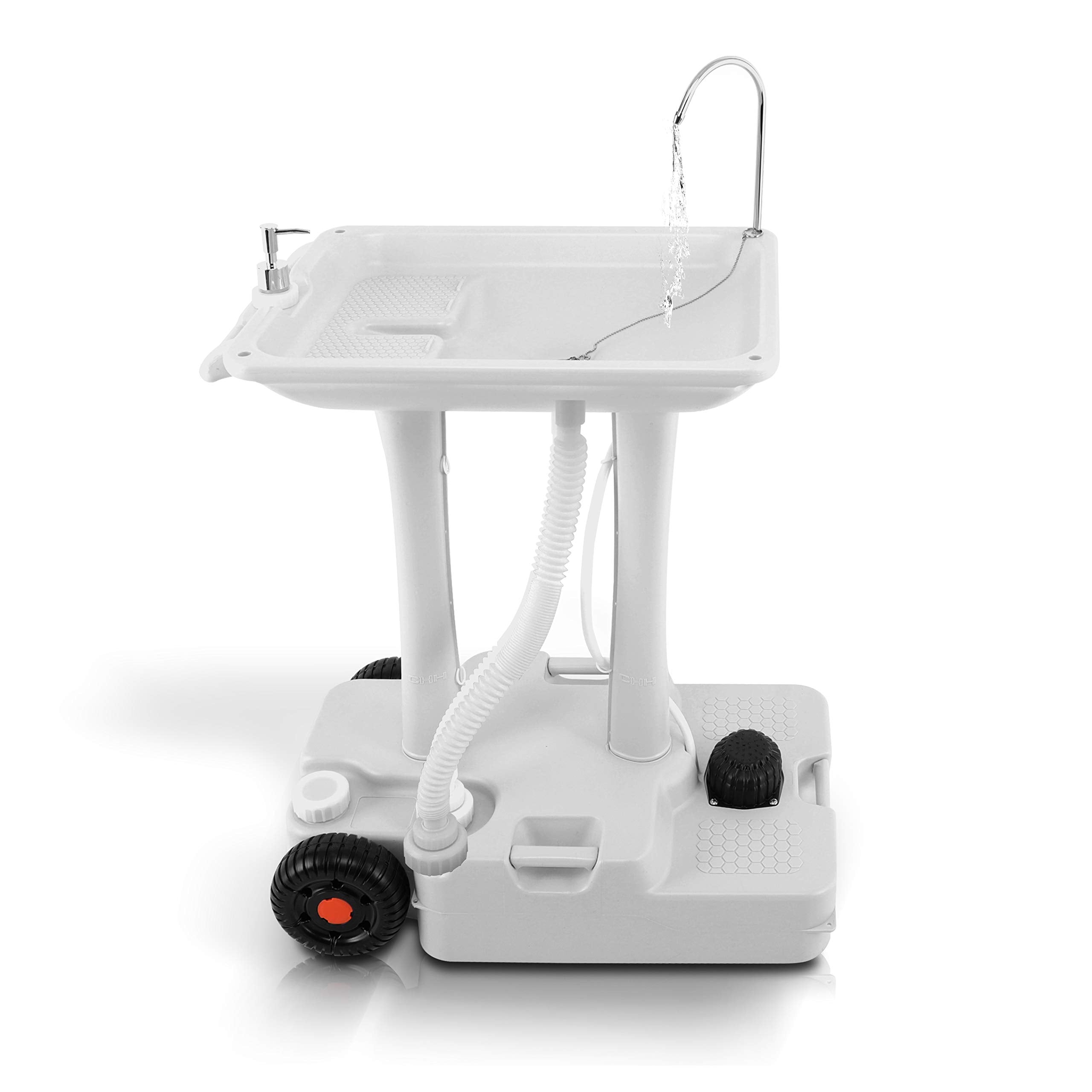 Serenelife Slcasn25 Portable Camping Sink W/Towel Holder & Soap Dispenser-30L Water Capacity Hand Wash Basin Stand W/Rolling Whe