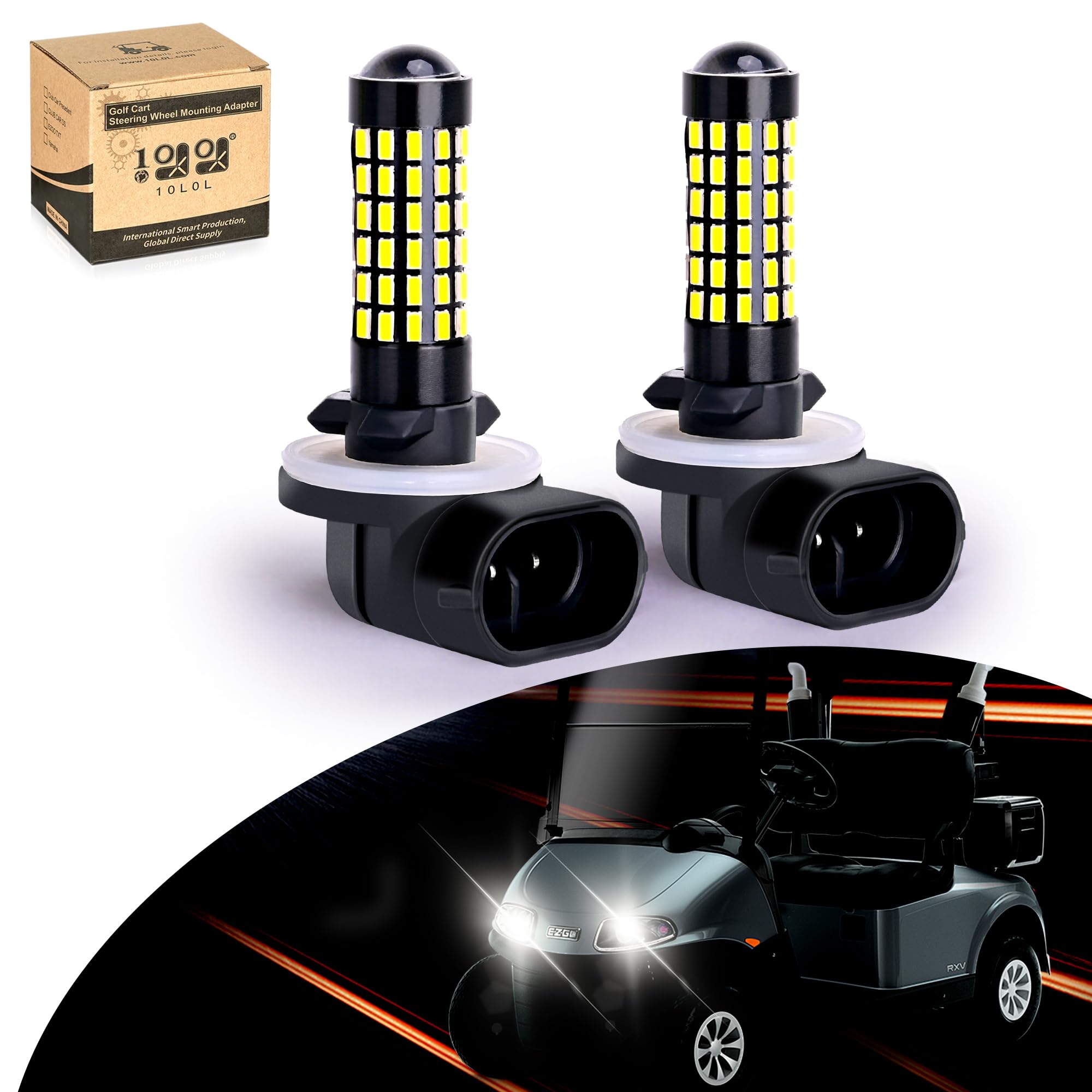 10L0L Golf Cart Headlight Bulb Lights For Ezgo Club Car Ds Precedent, Super Bright Fog Light Bulbs Golf Cart Light Kit White(Mus