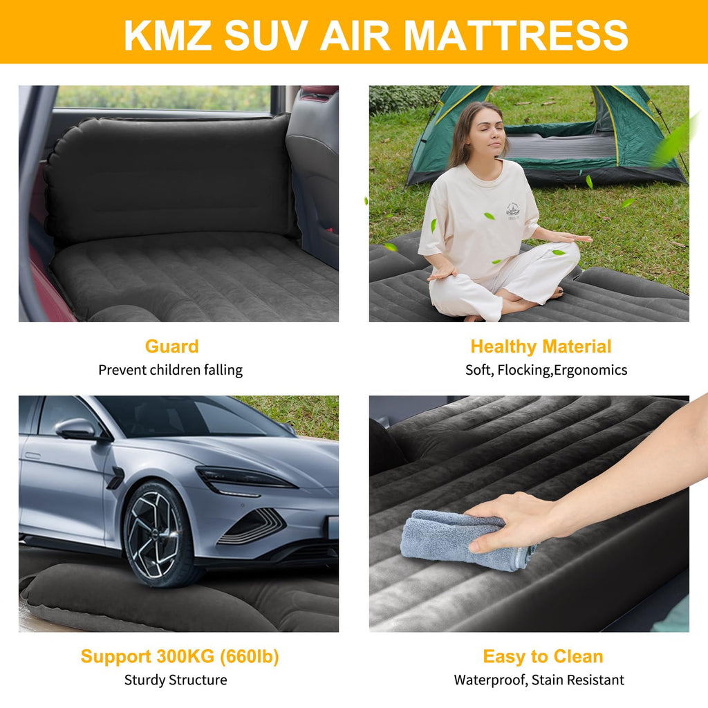 Kmz Suv Air Mattress Thickened And Double-Sided Flocking Travel Camping Bed With 2 Pillows & Electric Pump Dedicated Mobile Cush