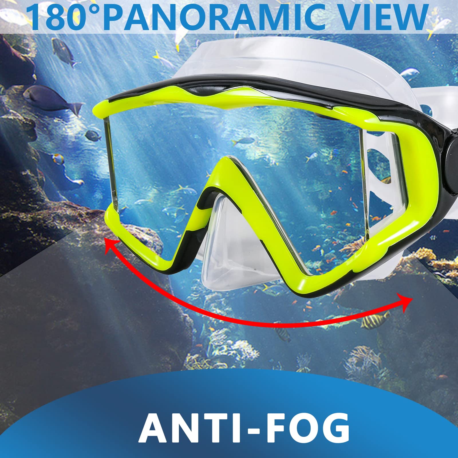 Aqua A Dive Sports Diving Mask Anti-Fog Swimming Snorkel Mask Suitable For Adults Scuba Dive Swim Snorkeling Goggles Masks (Yell