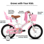 Joystar Kids Bike Little Daisy 16 Inch Girls Bike With Training Wheels Doll Bike Seat Basket & Streamers Princess Kids Bicycle F