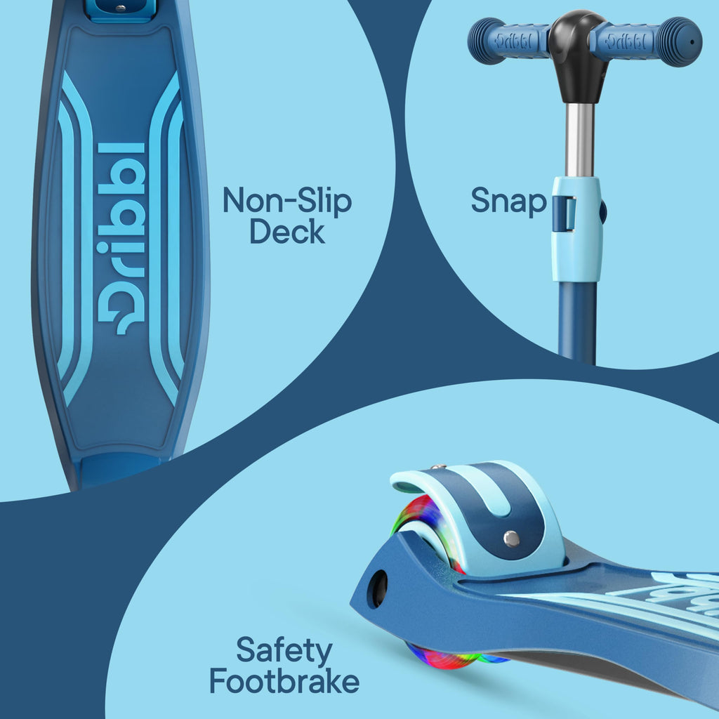 Dribbl 3-Wheel Kids Scooter - Lean-to-Steer Technology, Adjustable Height Handlebar, Wide Anti-Slip Deck, Scooter for Boys & Gir