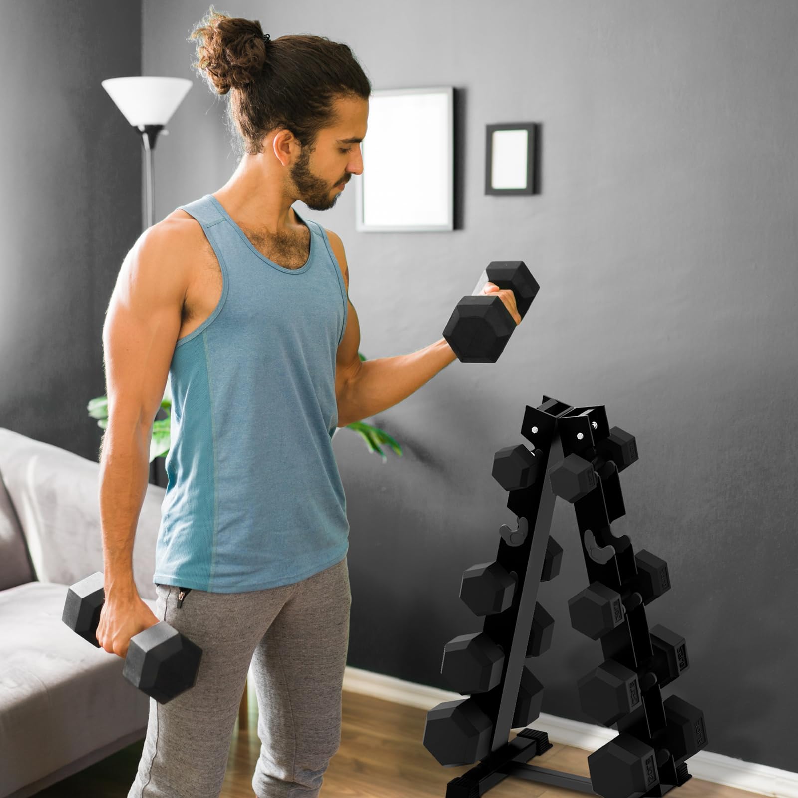 Ritfit 300/350/450/220 Lb Rubber Hex Dumbbells Set With Optional Dumbbell Rack, Multi Weight Set To Choose, Ideal For Home Gym A